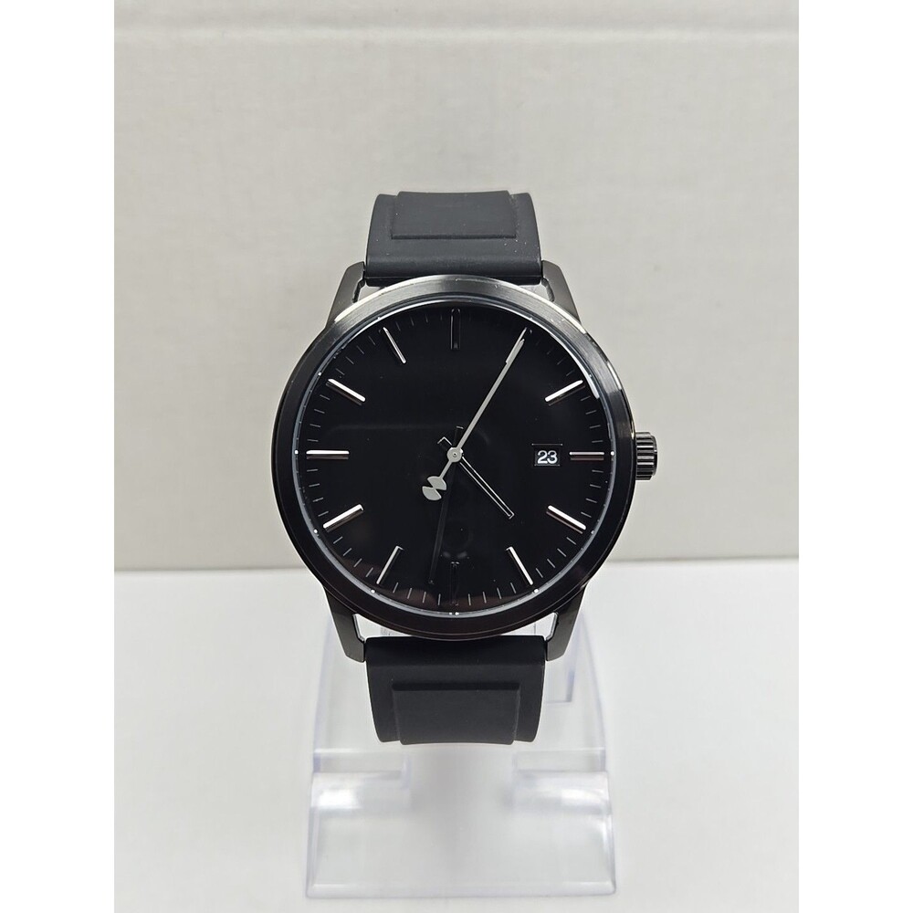 Watch Station Mens Black Quartz Date Watch 5ATM Silicone Band New Battery